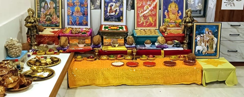 Puja arrangement prepared by Guruji