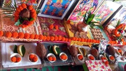 Puja arrangement prepared by Guruji